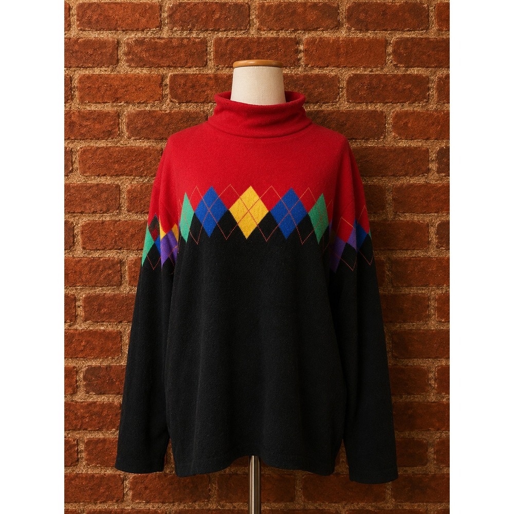 Vintage Argyle Merino Cashmere Angora Sweater 3XL Preppy Retro Winter Apres Ski